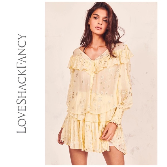 NWT LoveShackFancy Harleigh Metallic Silk Top Sunflower Yellow Romantic Regency - Picture 3 of 13